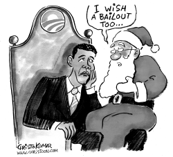 SANTA ON OBAMA'S LAP - GRAYSCALE by Christo Komarnitski