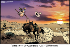 BUSH RIDES INTO THE SUNSET by Nate Beeler