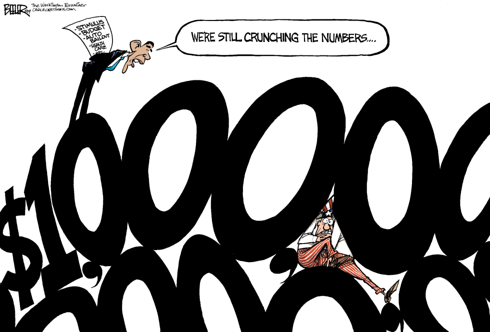  OBAMA CRUNCHING NUMBERS by Nate Beeler