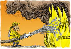 OBAMA ARROJA DINERO SOBRE EL INCENDIO DE LOS BANCOS  by Daryl Cagle