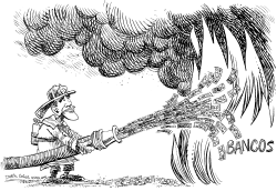 OBAMA ARROJA DINERO SOBRE EL INCENDIO DE LOS BANCOS by Daryl Cagle