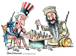 WAITING FOR NEXT MOVE BY OSAMA by Dave Granlund