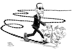 OBAMA CIEGO Y AIG by Daryl Cagle