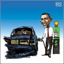 OBAMA PUMPS UP AUTO INDUSTRY by Aislin