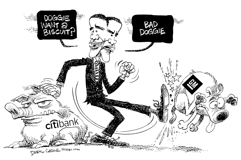  OBAMA, CITIBANK AND GM DOGGIES by Daryl Cagle