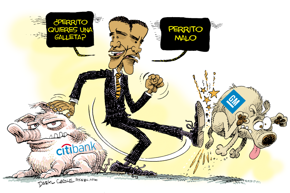  OBAMA, Y LOS PERRITOS DE CITIBANK Y GM  by Daryl Cagle