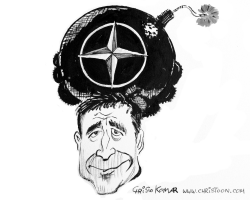 ANDERS FOGH RASMUSSEN CARICATURE - B&W by Christo Komarnitski