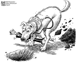 BLUE DOG BURYING A BONE by Adam Zyglis