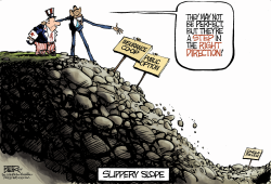 SLIPPERY SLOPE OF HEALTH CARE by Nate Beeler