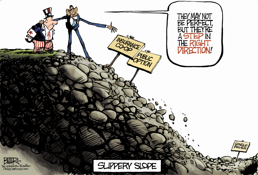  SLIPPERY SLOPE OF HEALTH CARE by Nate Beeler