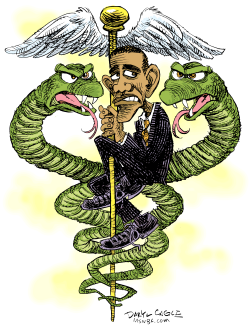 EL DEBATE SOBRE EL SISTEMA DE SALUD AMENAZA A OBAMA  by Daryl Cagle