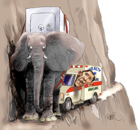 OBAMA AMBULANCE BEHIND ELEPHANT by Riber Hansson