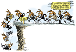 LOS LEMMINGS DEL SISTEMA DE SALUD DE OBAMA  by Daryl Cagle