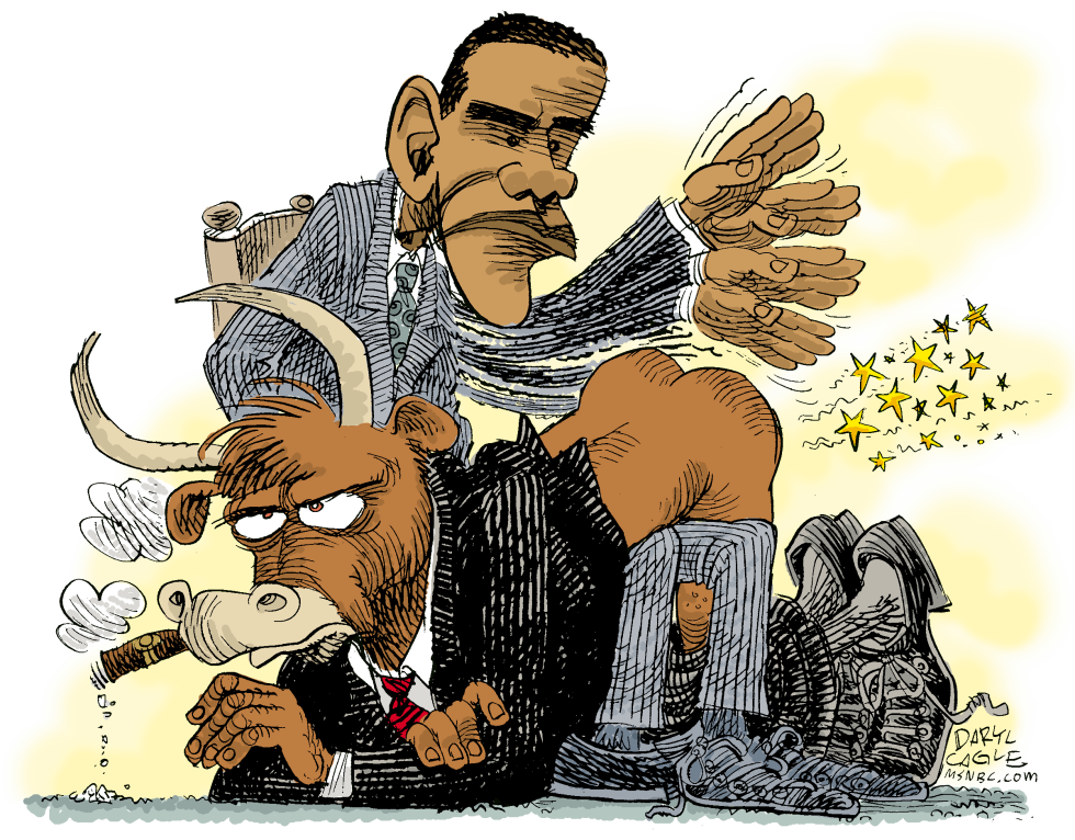  OBAMA SPANKS WALL STREET by Daryl Cagle