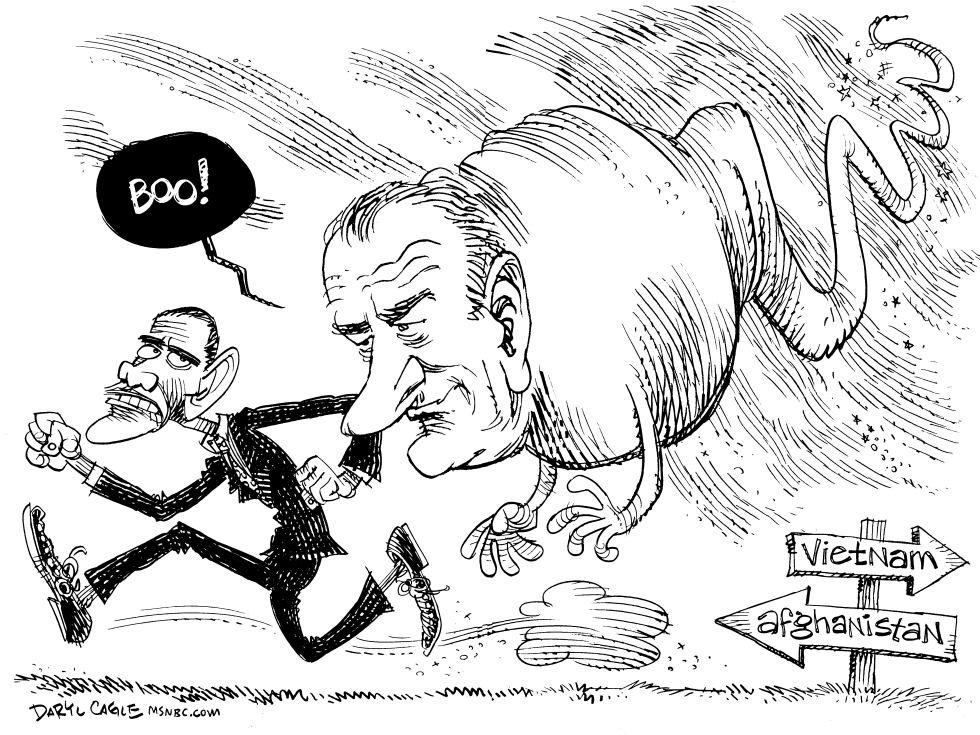  GHOST OF LBJ HAUNTS OBAMA by Daryl Cagle