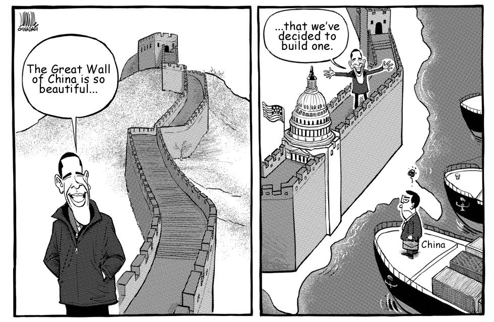  OBAMA BUILDS GREAT WALL by Luojie