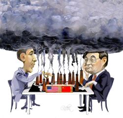 OBAMA AND HU JINTAU PLAYING CLIMATE CHESS by Riber Hansson