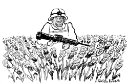 OBAMA IN A TALIBAN POPPY FIELD - B&W by Christo Komarnitski