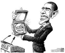 OBAMA RECIEVES THE NOBEL by Adam Zyglis