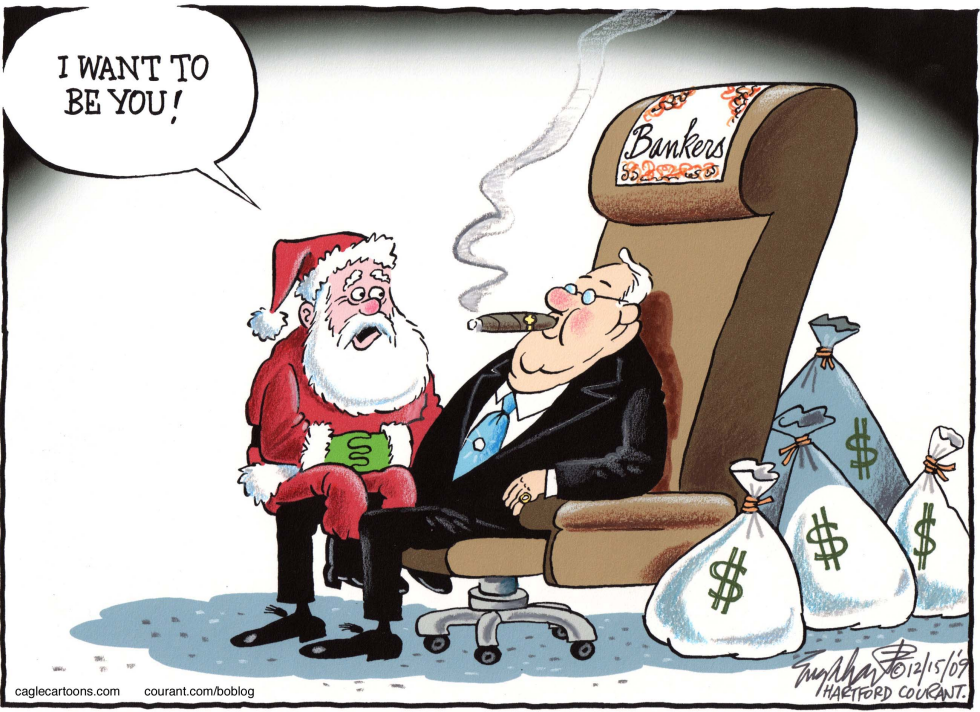  SANTA AND THE BANKER by Bob Englehart