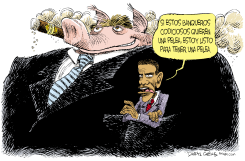 OBAMA VS LOS BANQUEROS MALOS  by Daryl Cagle