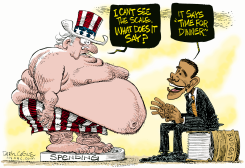 OBAMA BUDGET HEAVYWEIGHT SCALE by Daryl Cagle