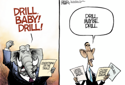 OBAMA CALLS FOR DRILLING by Nate Beeler