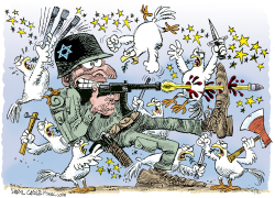 ISRAEL MALTRATADO POR LAS PROTESTAS DE PAZ  by Daryl Cagle