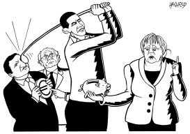 BARROSO, ROMPUY, OBAMA, MERKEL by Rainer Hachfeld