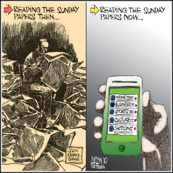 NEWSPAPERS THEN AND NOW by Aislin