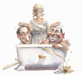 SARKOZY AND BERLUSCONI IN BATH TUB by Riber Hansson