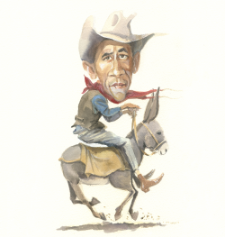 OBAMA RIDING REVERSING DONKEY by Riber Hansson