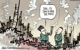 KIM JUNG IL TO PASS TORCH by Mike Keefe