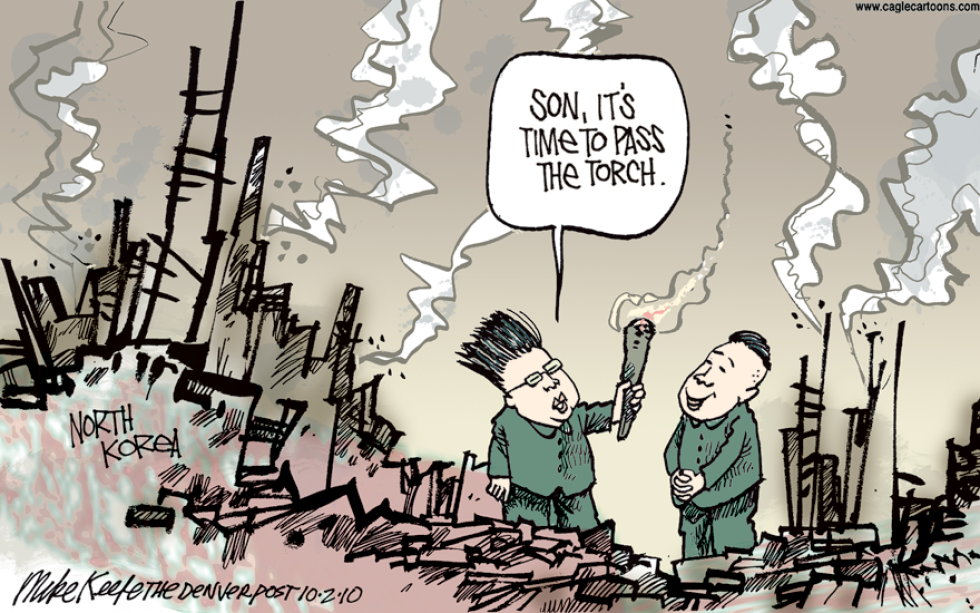  KIM JUNG IL TO PASS TORCH by Mike Keefe