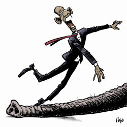 OBAMA TRIPS by Hajo de Reijger