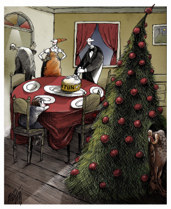 CHRISTMAS TURKEY HIDES OUT  by Angel Boligan