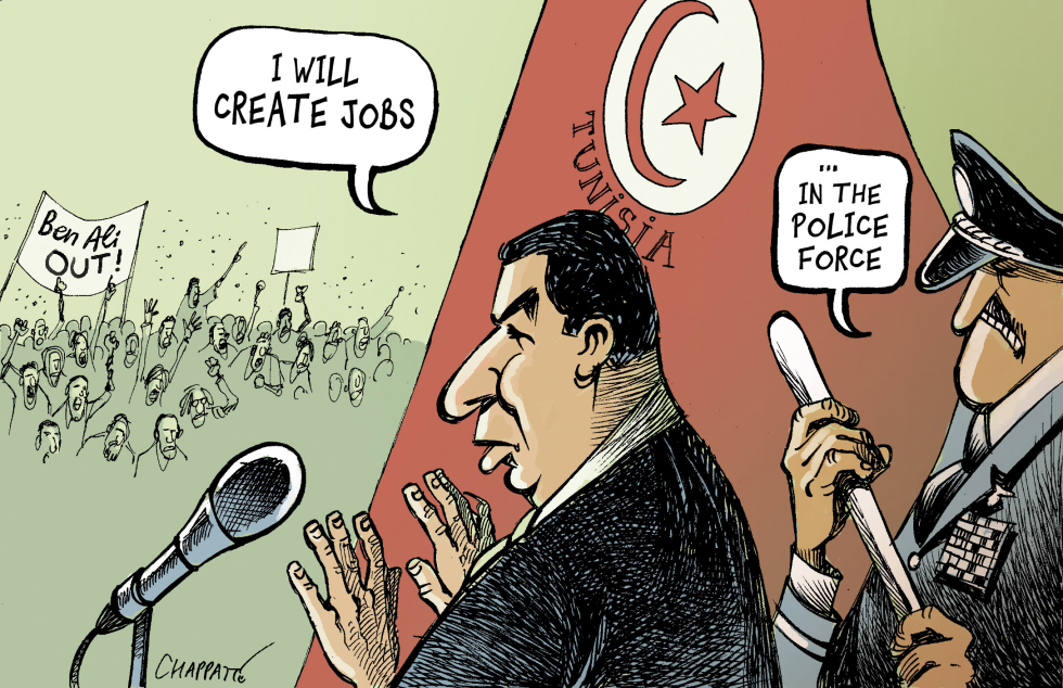  BEN ALI FACING ANGER IN TUNISIA by Patrick Chappatte