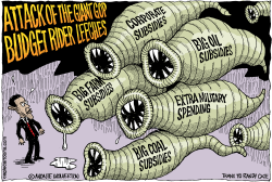 ATTACK OF THE GOP BUDGET RIDER LEECHES by Wolverton