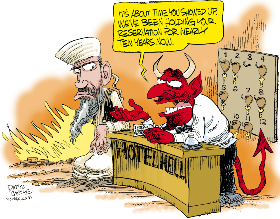  OSAMA AT HOTEL HELL  by Daryl Cagle