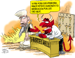 OSAMA EN EL HOTEL HELL DEL INFIERNO  by Daryl Cagle