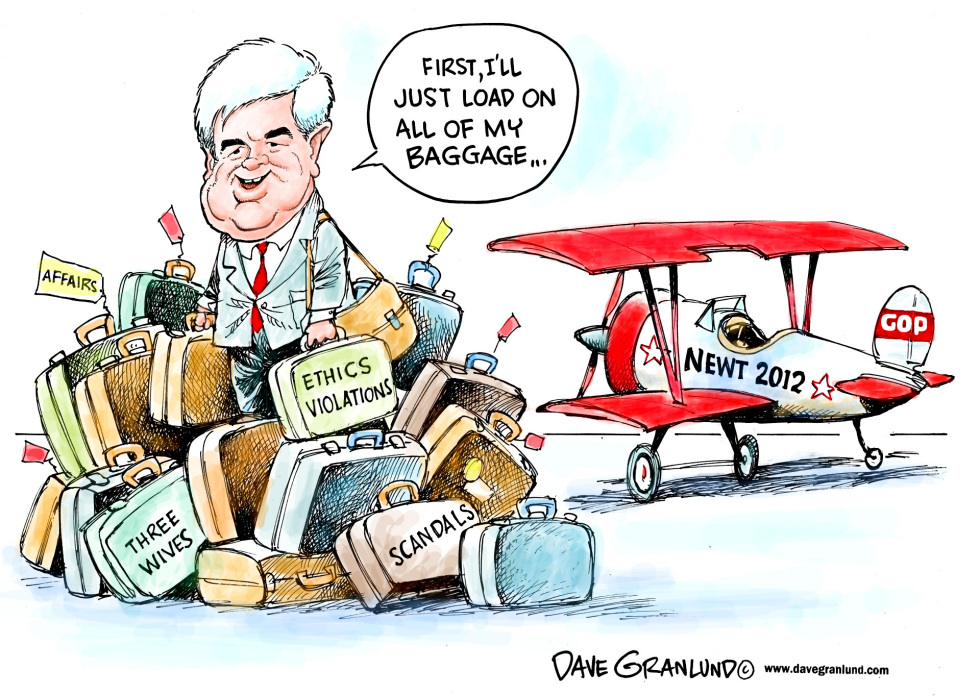  NEWT GINGRICH 2012 BAGGAGE by Dave Granlund