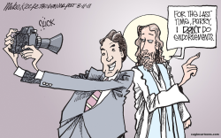 RICK PERRY AND JESUS by Mike Keefe