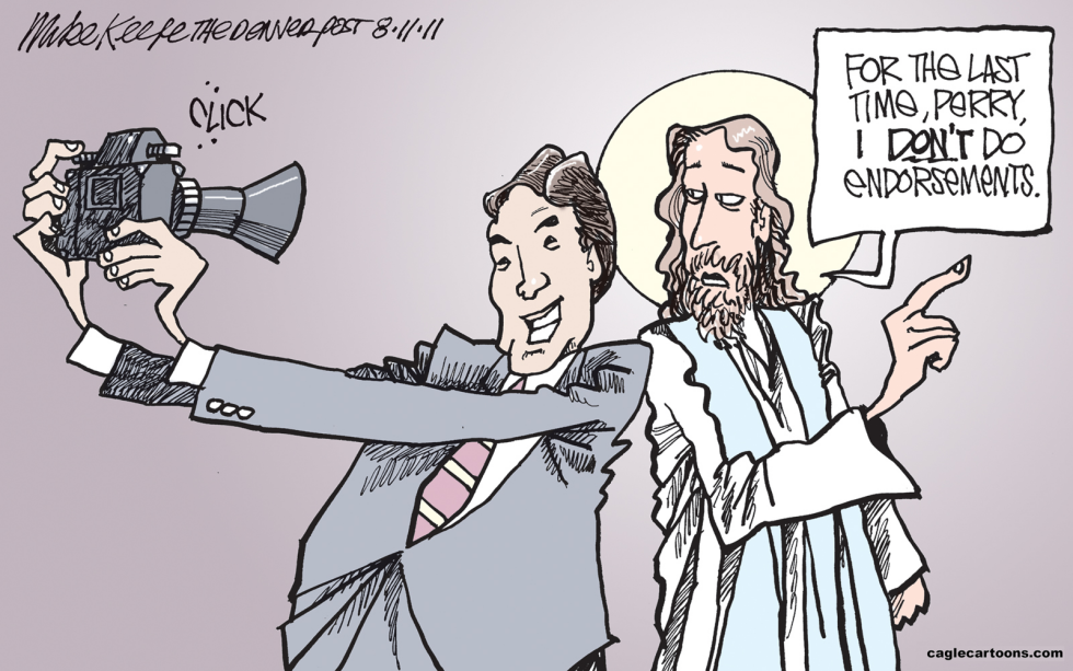  RICK PERRY AND JESUS by Mike Keefe