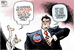 RICK PERRY PACKING HEAT by Nate Beeler