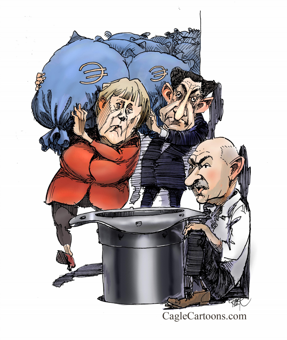  MERKEL AND SARKOZY DELIVERING EURO by Riber Hansson